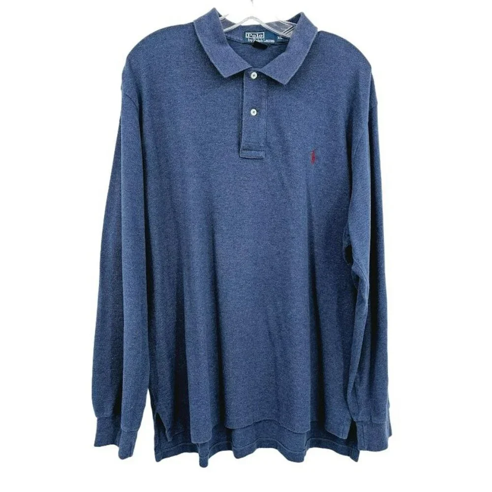 Polo Ralph Lauren Vintage Long Sleeve Shirt XL Blue Collared 2 Button Cotton USA